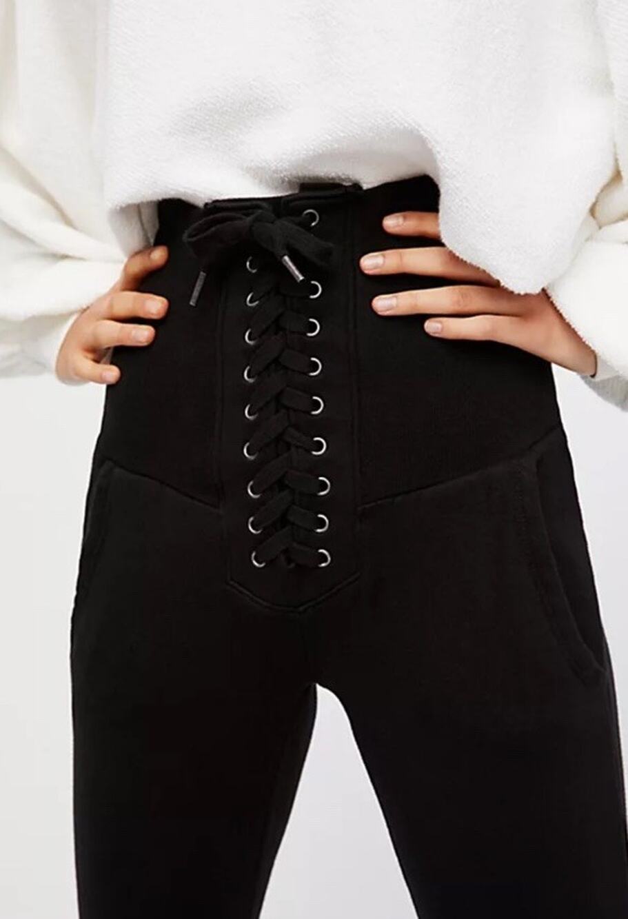 NSF Clothing Lace Up Corset Leggings Joggers Black High Waist Athleisure Pants S
